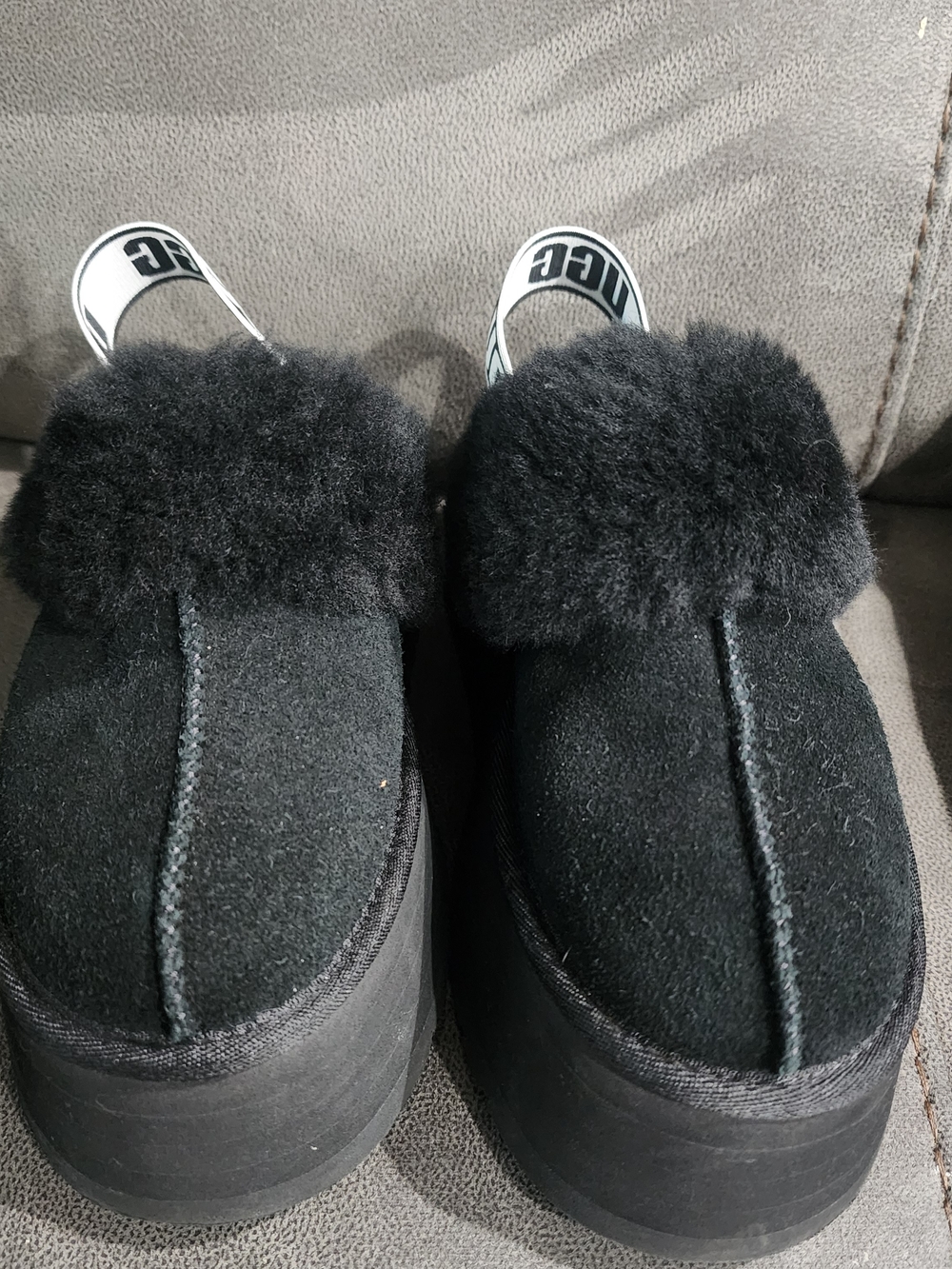 UGG Black Suede Pom Mule Slippers